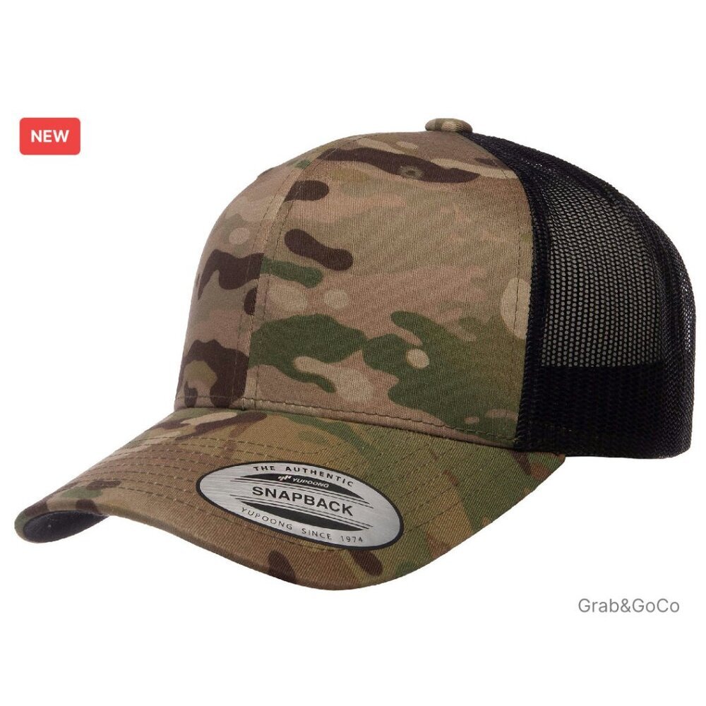 Retro Trucker Cap Multicam Snapback Hat Breathable Mesh Classic Fit